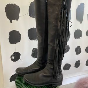 STUART WEITZMAN MANE OVER THE KNEE BLACK LEATHER BOOTS SZ 10